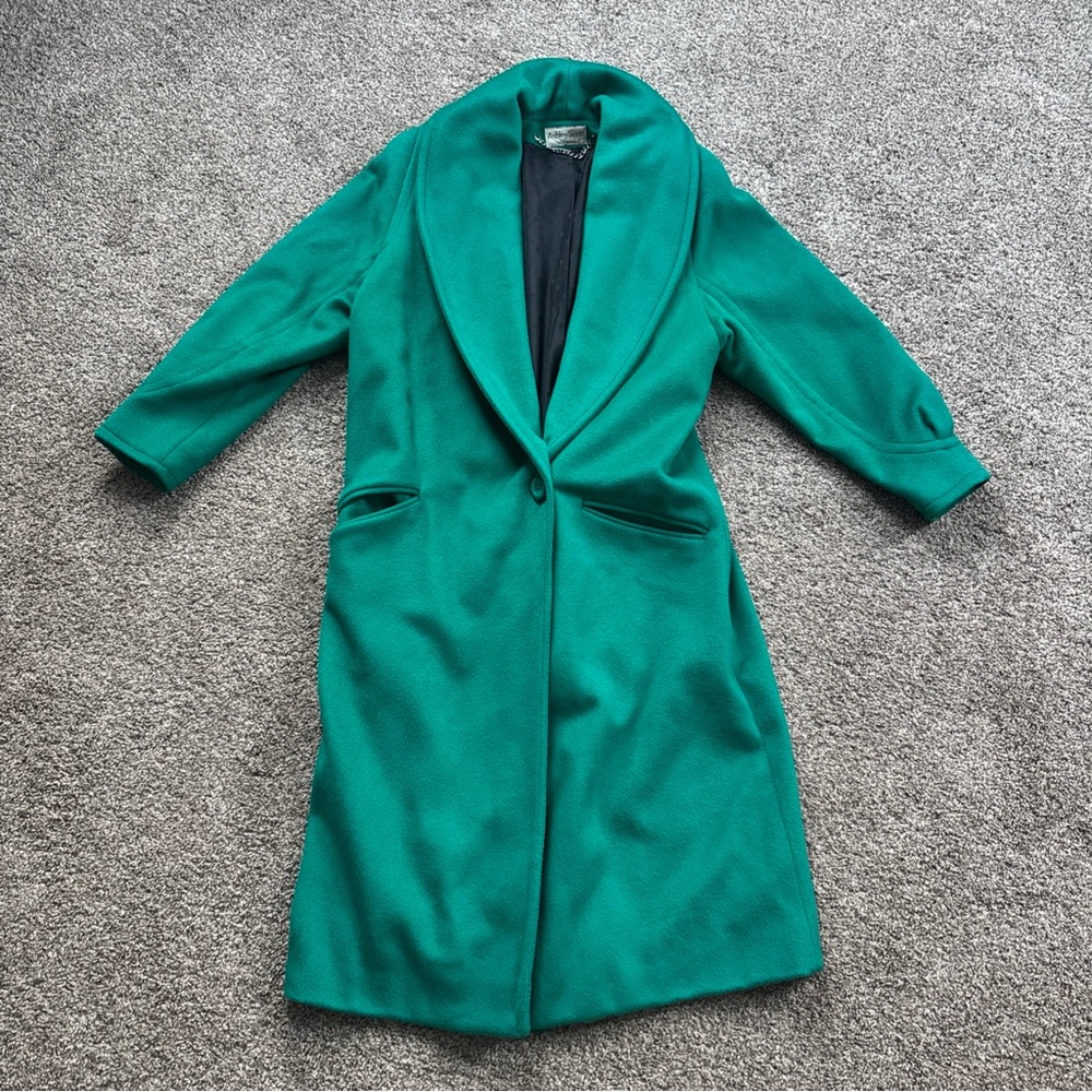 Women's Green Trench Coat with Shawl Collar